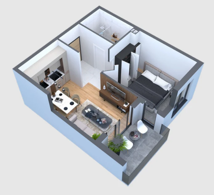 3D prikaz dvosobnog apartmana